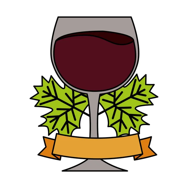 Copa de vino hojas cinta — Archivo Imágenes Vectoriales