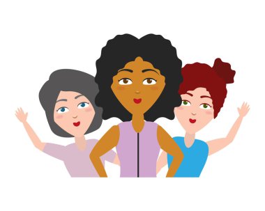 Grup kadın arkadaşlar karakter sarılma