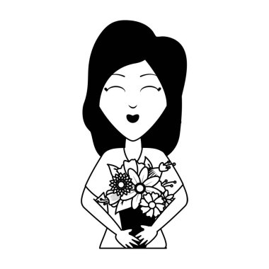 buket çiçek ile mutlu kadın