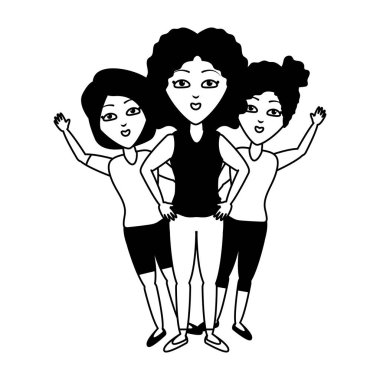 Grup kadın arkadaşlar karakter sarılma