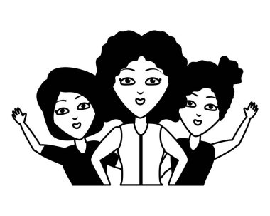 Grup kadın arkadaşlar karakter sarılma