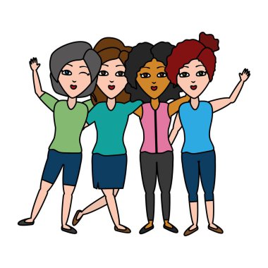 Grup kadın arkadaşlar karakter sarılma