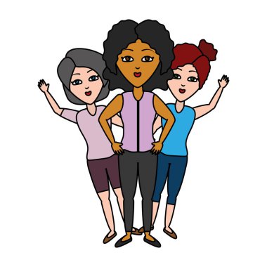 Grup kadın arkadaşlar karakter sarılma