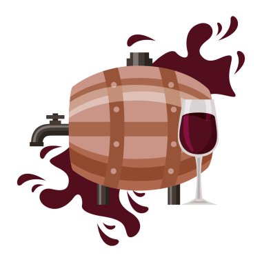 Ahşap varil ve cam bardak şarap