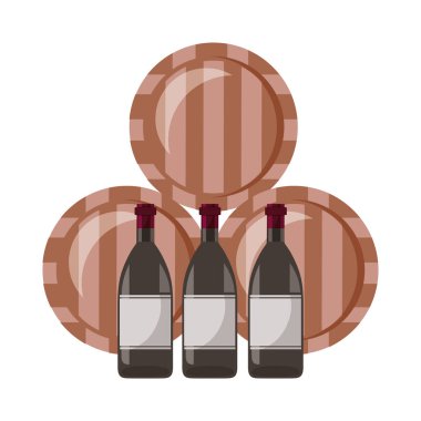 ahşap şarap fıçıları ve şişeler