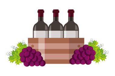 sepet ve üzüm şarap şişe