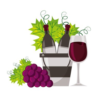 buz kovası Kupası ve üzüm şarap şişe