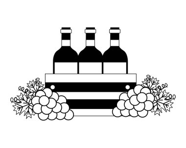 sepet ve üzüm şarap şişe