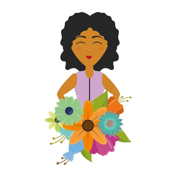 Ευτυχισμένη γυναίκα με μπουκέτο λουλούδια — Διανυσματικό Αρχείο