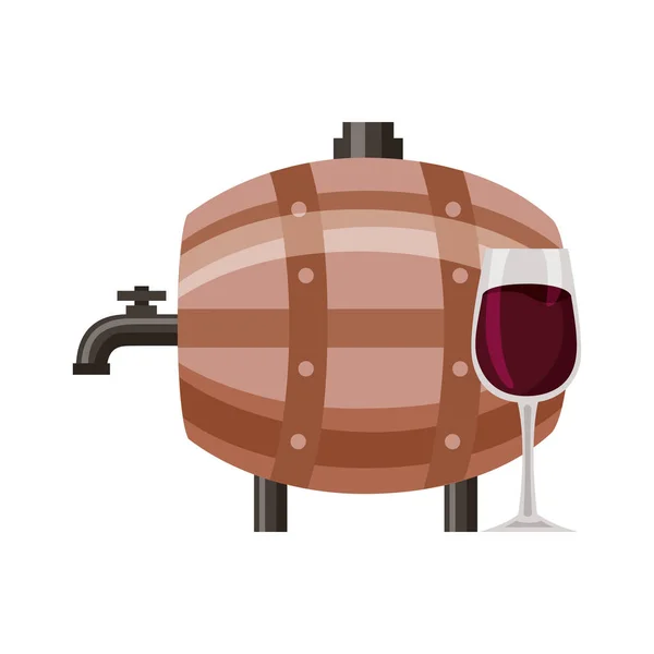 Tonneau en bois de vin et tasse en verre — Image vectorielle
