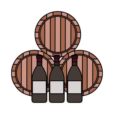 ahşap şarap fıçıları ve şişeler