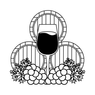 ahşap şarap fıçıları Kupası ve üzüm