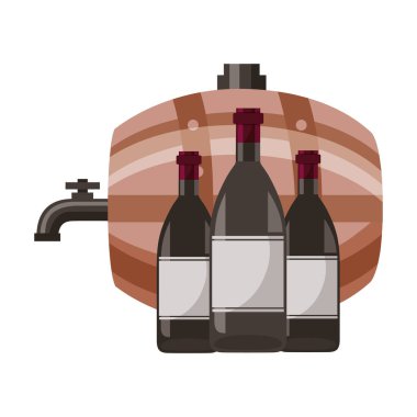 şarap varil ve üç şişe