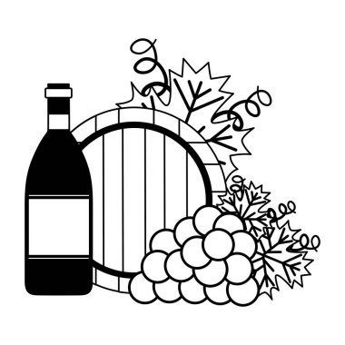 şarap şişesi üzüm ve varil