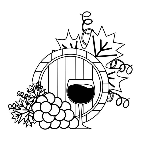Coupe de vin tonneau et raisins — Image vectorielle