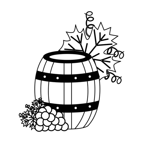 Barrica de vino y uvas — Vector de stock