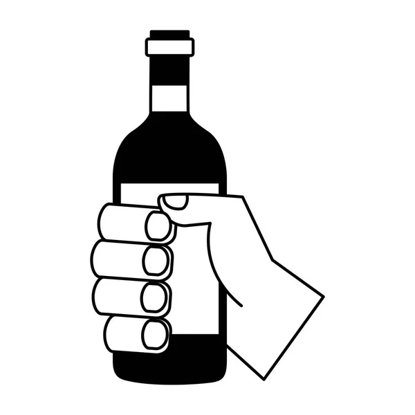 Рука держа бутылку вина — стоковый вектор