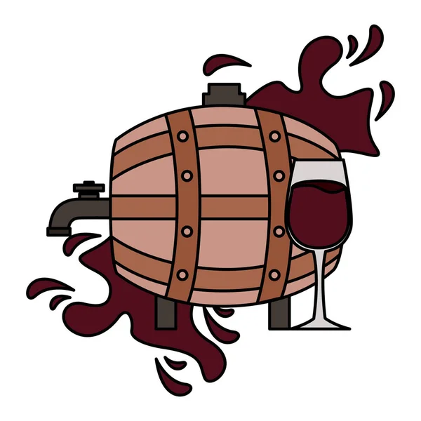 Vino barril de madera y copa de vidrio — Vector de stock