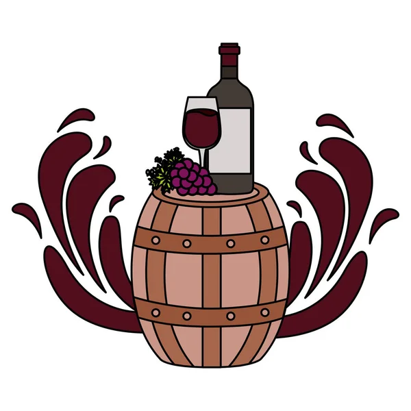 Vinho garrafa copo barril uvas salpicos —  Vetores de Stock