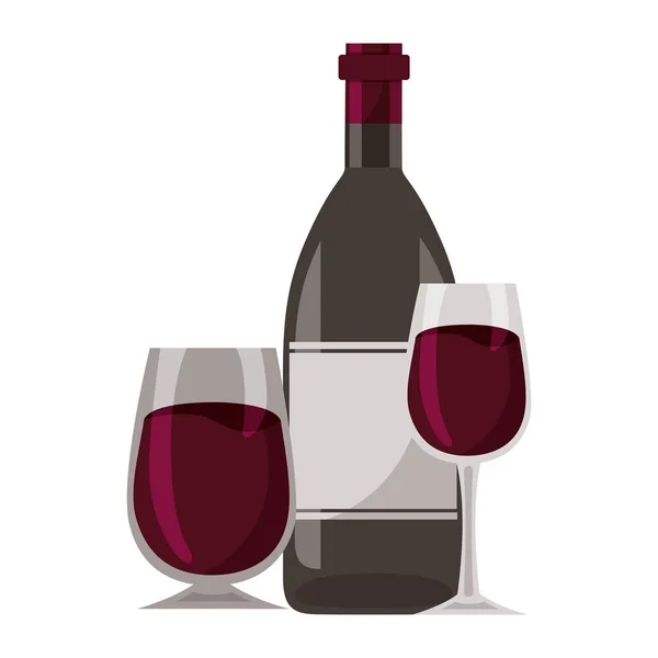 Botella de vino y copas de vidrio — Vector de stock