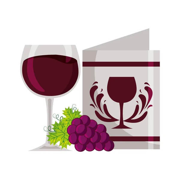 Wine cup grapes and restaurant menu — Wektor stockowy