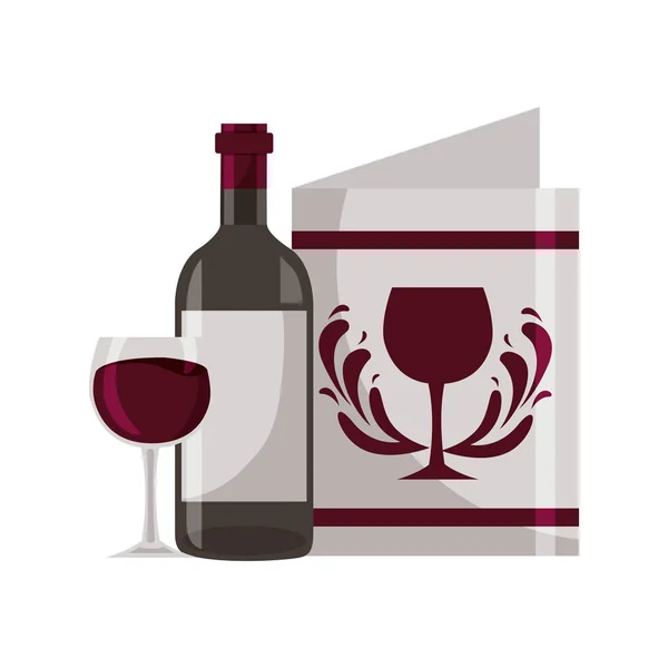 Wine bottle cup and menu — Stock Vector