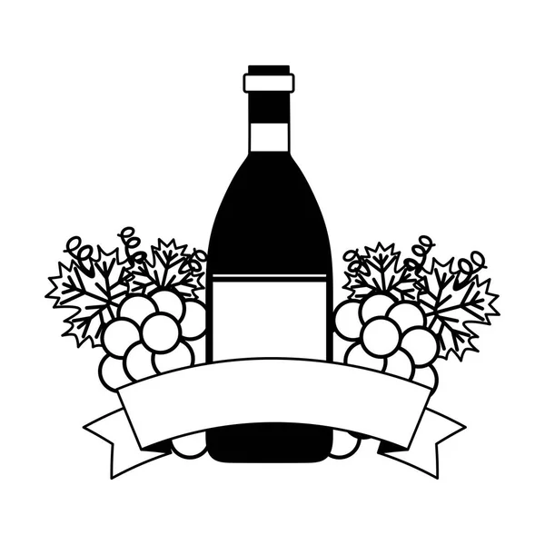 Bouteille de vin et ruban de raisin — Image vectorielle