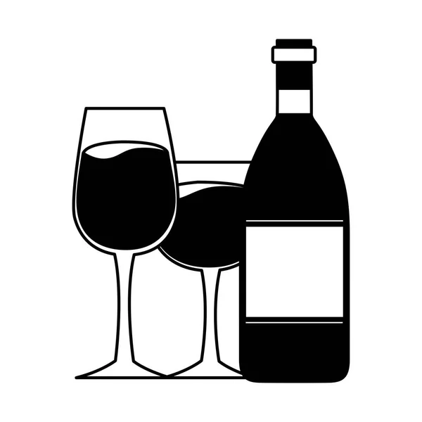 Botella de vino y copas de vidrio — Vector de stock