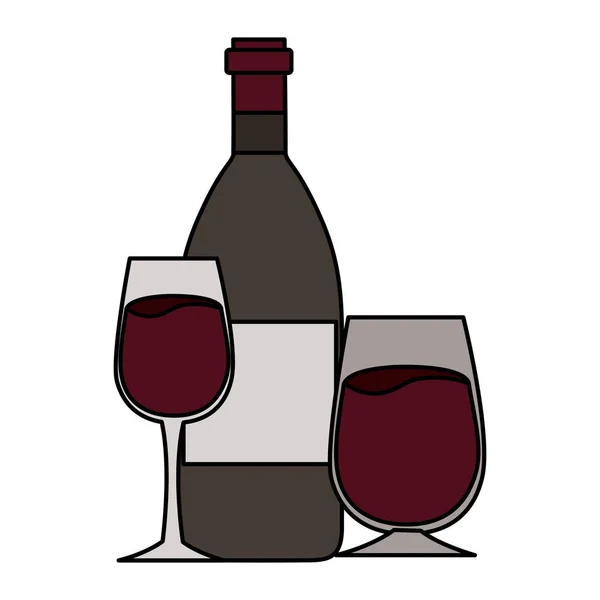 Botella de vino y copas de vidrio — Vector de stock