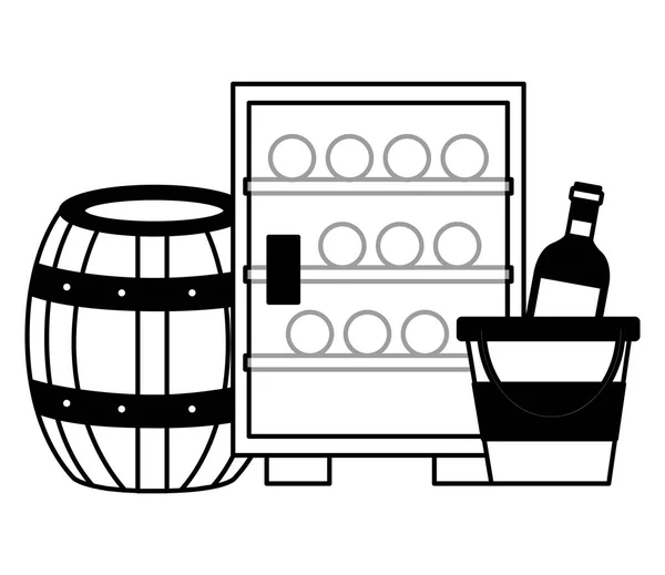 Garrafas de vinho geladeira balde de gelo — Vetor de Stock
