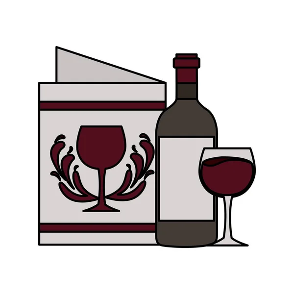Пляшка вина чашка і меню — стоковий вектор