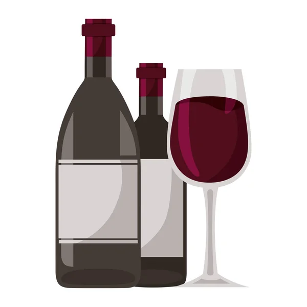 Botellas de vino y copa de vidrio — Vector de stock