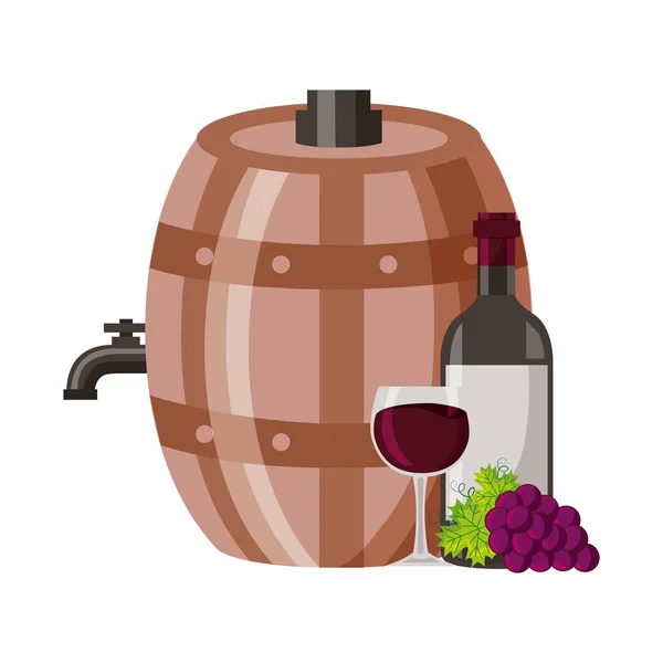 Botella de vino taza de uvas barril — Archivo Imágenes Vectoriales