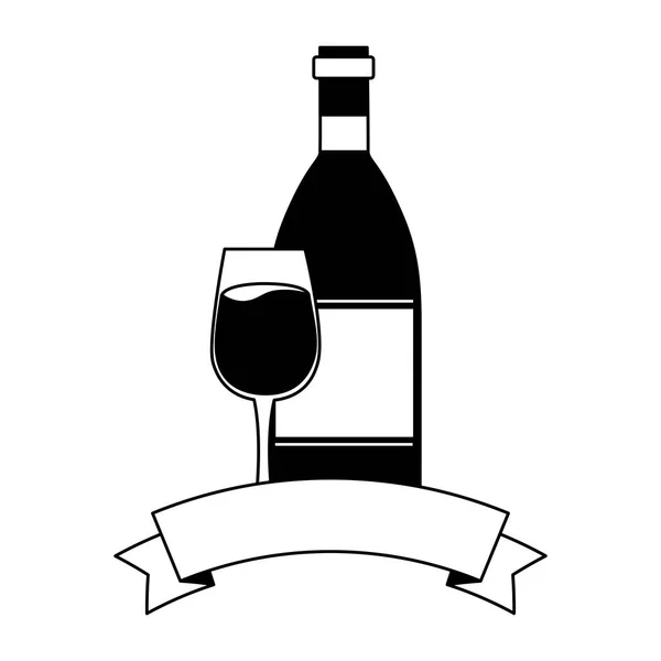 Botella de vino y copa de vidrio — Vector de stock