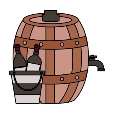 buz kovası ve varil üzerinde şarap şişeleri