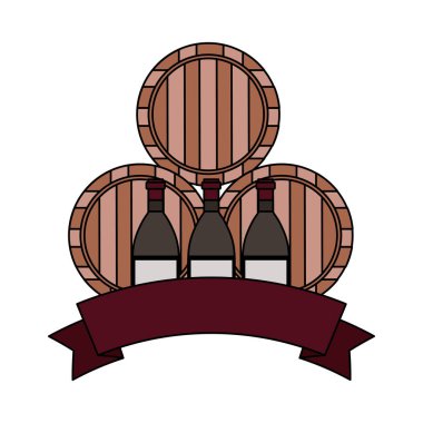 şarap şişeleri ve üç varil