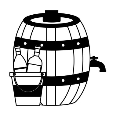 buz kovası ve varil üzerinde şarap şişeleri