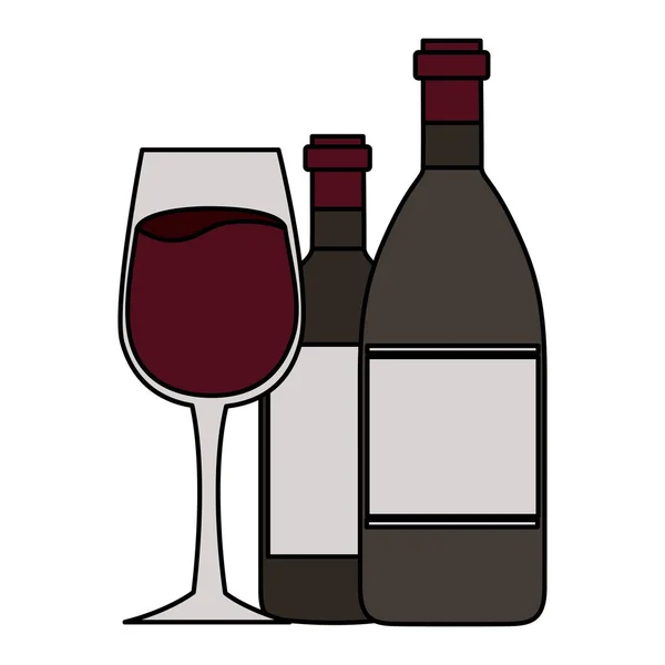 Garrafas de vinho e copo de vidro —  Vetores de Stock