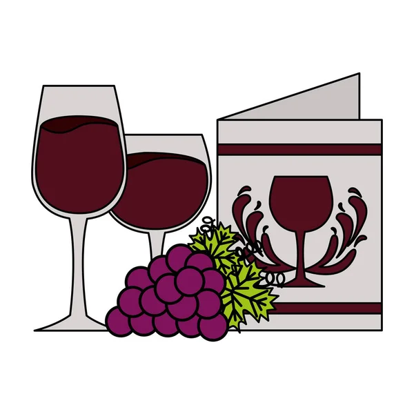 Bicchieri di vino uva e menu del ristorante — Vettoriale Stock