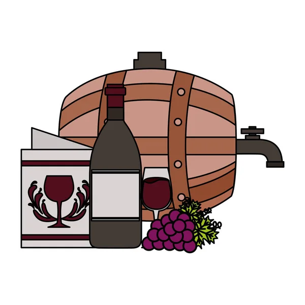 Vino botella barril taza uvas menú — Archivo Imágenes Vectoriales