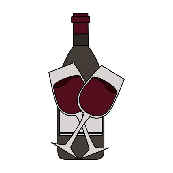 Wine bottle and glass cups — 스톡 벡터