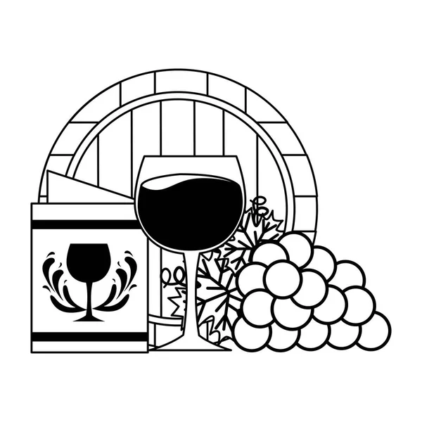 Vino Barril Taza Uvas Restaurante Menú Vector Ilustración — Archivo Imágenes Vectoriales