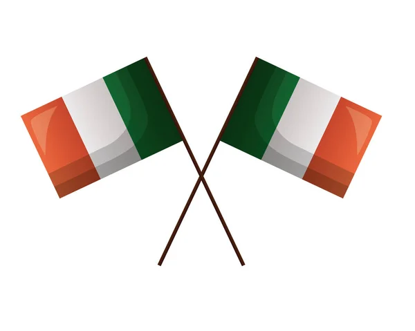 白い背景の上のアイルランド国旗を交差 — ストックベクタ