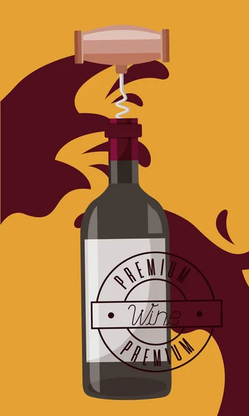 Botella de vino sacacorchos de corcho salpicadura — Vector de stock