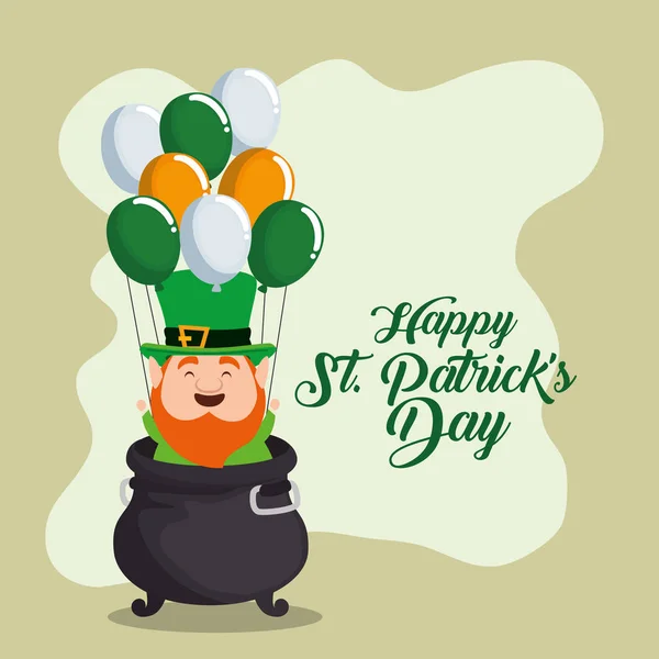 St patrick elf inuti kitteln med ballonger dekoration — Stock vektor