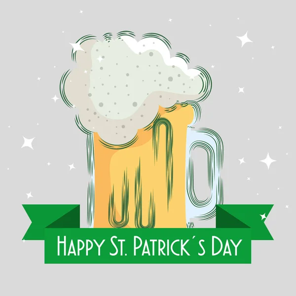 St patrick celebration with beer glass and ribbon — Stock Vector