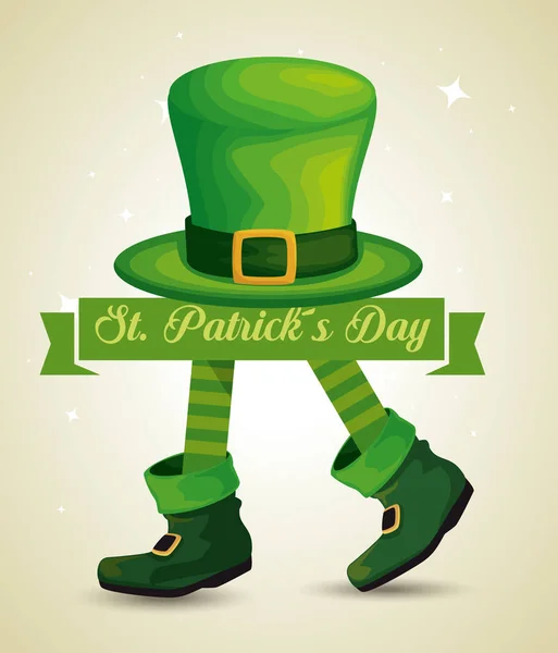 St patrick legs with boots and hat with ribbon — Stock Vector