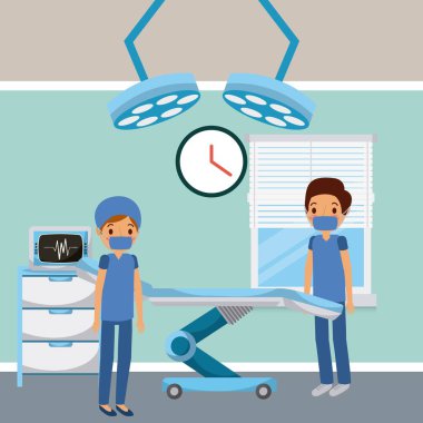 hastane odası cerrahi yatak ışıklar penceresindeki doktorlar