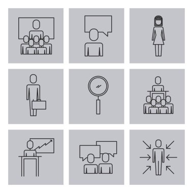 ince çizgi stilinde iş insanlar ekip çalışması Icon set