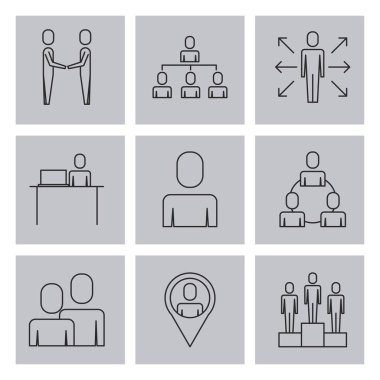 ince çizgi stilinde iş insanlar ekip çalışması Icon set